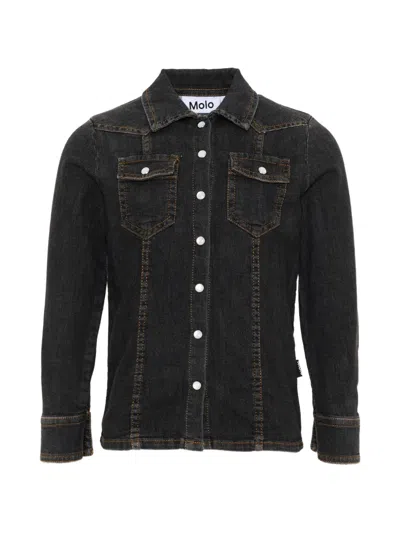 Molo Kids' Robine Button-fastening Denim Shirt In Black