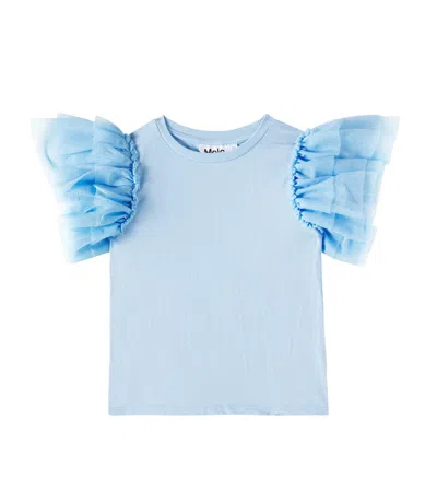 Molo Kids' Robyn Ruffled Tulle-trimmed Cotton Top In Blue