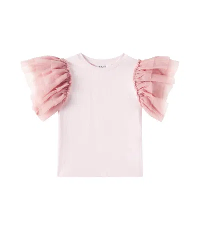 Molo Kids' Robyn Ruffled Tulle-trimmed Cotton Top In Pink
