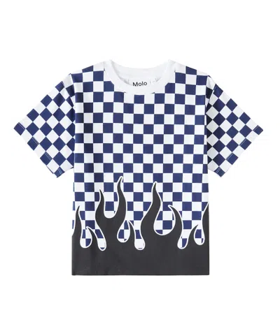 Molo Kids' Rodney Checked Cotton Jersey T-shirt In Blue
