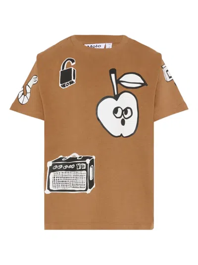 Molo Kids' Rodney Printed Short-sleeve T-shirt In Brown