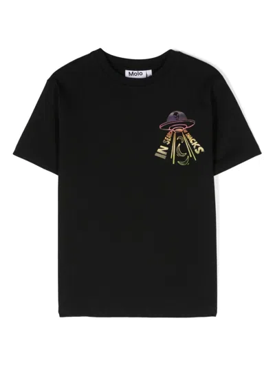 Molo Kids' Rodney T-shirt Mit Ufo-print In Schwarz