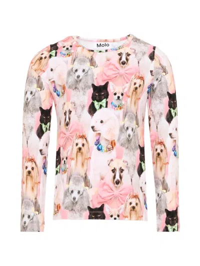 Molo Kids' Rose Animal-print Long-sleeve T-shirt In Pink