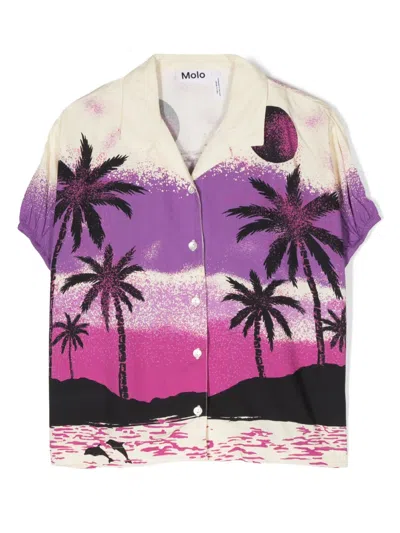 Molo Kids' Roses Palm-tree Print Shirt In Neutrals