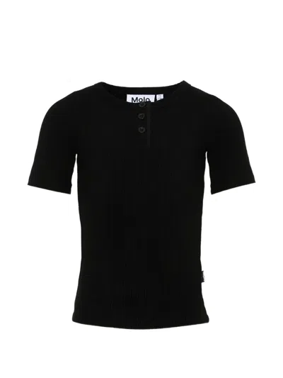 Molo Kids' Rosey Button Short-sleeve T-shirt In Black