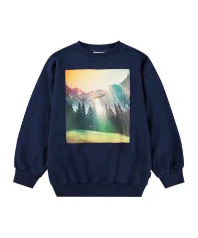 Molo Kids' Round-collar Long-sleeve Hoodie In Blue
