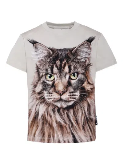 Molo Kids' Roxo Cat-print T-shirt In Neutral