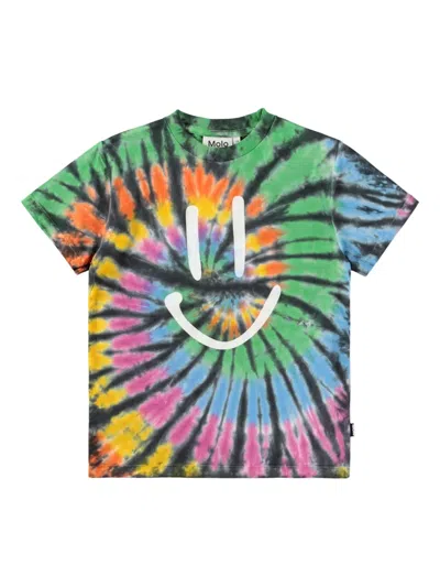 Molo Kids' Roxo Tie-dye Smiley-face T-shirt In Black