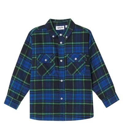 Molo Kids' Rozzy Checked Cotton Flannel Shirt In Blue