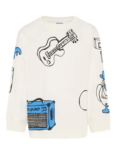 Molo Kids' Rube Long-sleeve Graphic-print T-shirt In White