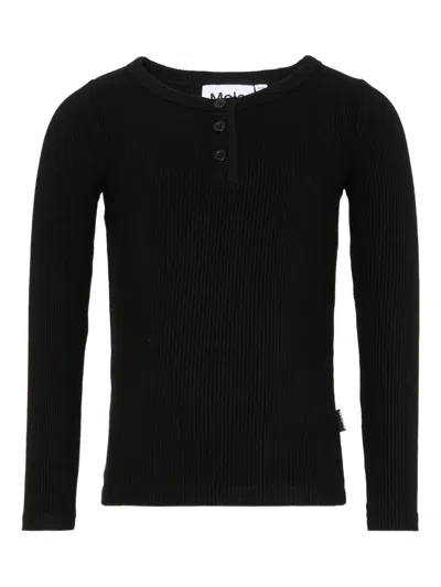 Molo Kids' Rubertha Buttoned Long-sleeve T-shirt In Black