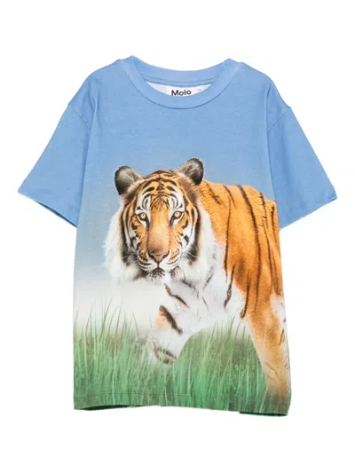 Molo Kids' Rubin Tiger-print T-shirt In Blue