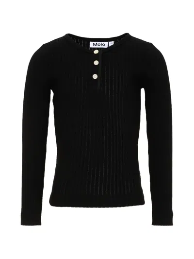 Molo Kids' Ruby Ribbed-knit Henley T-shirt In Black