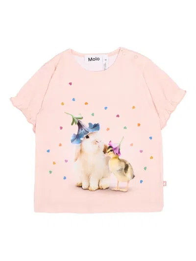 Molo Babies' Ruffled Graphic T-shirt In Pink