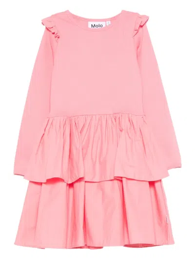 Molo Kids' Ruffled Long-sleeve Dress In Pink
