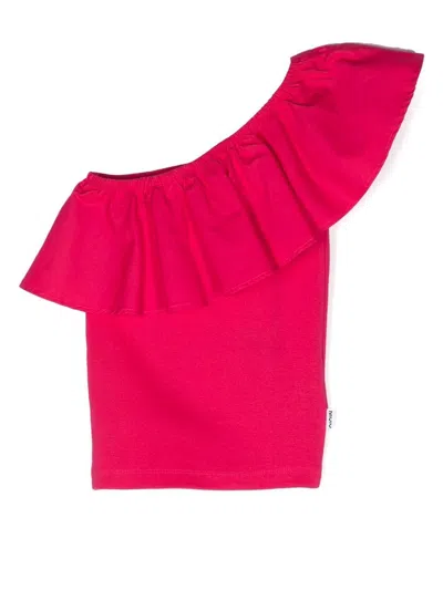 Molo Kids' Ruffled One-shoulder Top In Rosa