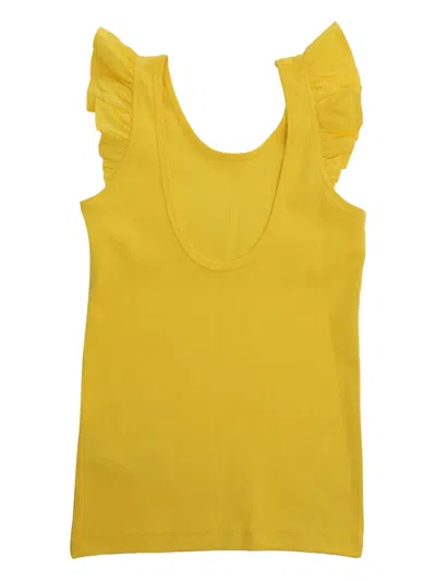 Molo Kids' Ruffled Ribbed Top In Yellow