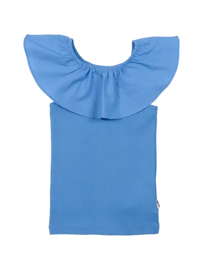 Molo Kids' Ruffled Short-sleeve T-shirt In Blue