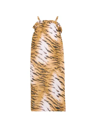 Molo Kids' Ruffled Tiger-print Dress In Animal Print