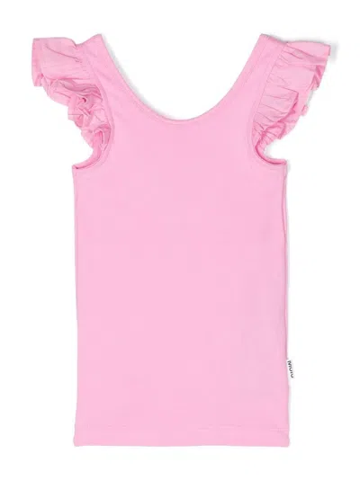 Molo Kids' Ruffled-trim Ribbed Vest In Pink