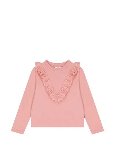 Molo Kids' Ruffled-detail Long-sleeve Top In Pink