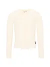 RUFFLE-TRIMMED RIBBED CARDIGAN