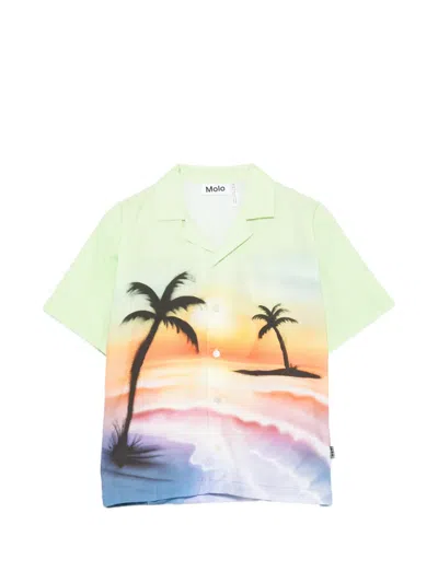 Molo Kids' Rui Palm-tree Print Shirt In Multi