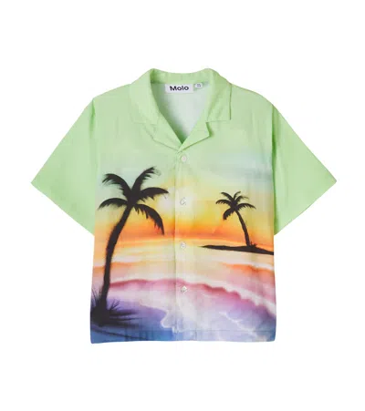 Molo Kids' Rui Printed Cotton Shirt In Green