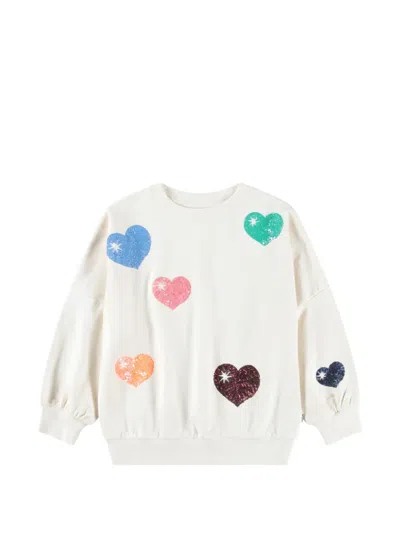 Molo Kids' Sequin-embellished Heart-patch Sweatshirt In White