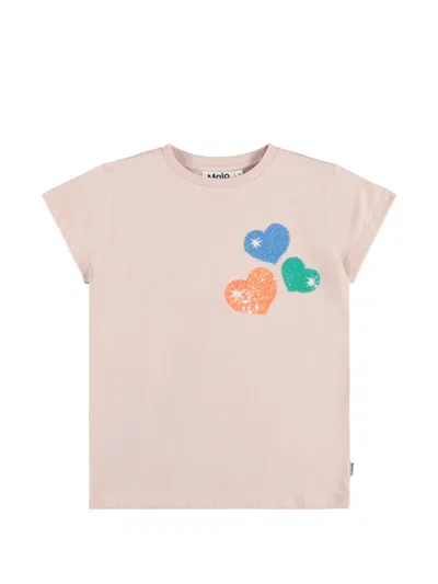Molo Sequin-embellished Heart-patch T-shirt In Pink