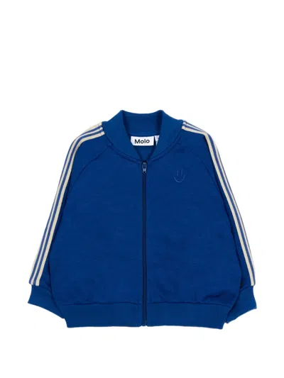 Molo Babies' Side-stripe Zip-up Sweater In Blue
