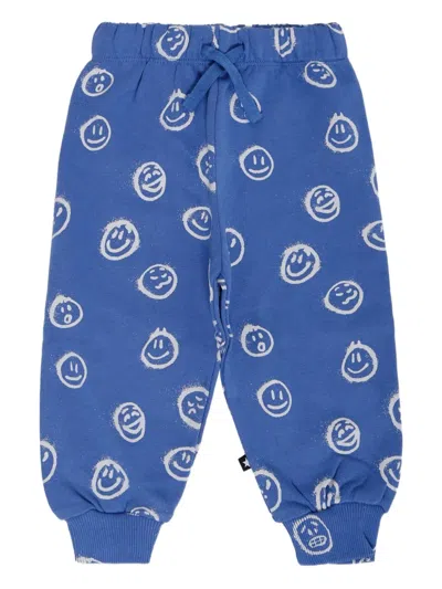 Molo Babies' Simeon Smiley-print Track Pants In Blue