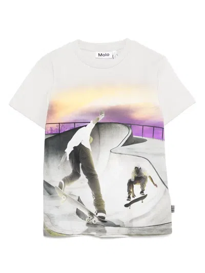 Molo Kids' Skate-print T-shirt In White