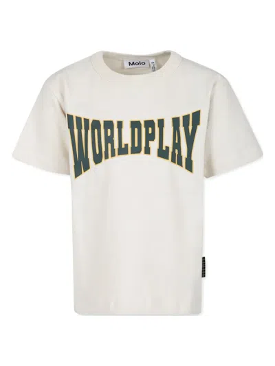Molo Kids' Slogan-print Cotton T-shirt In Neutrals