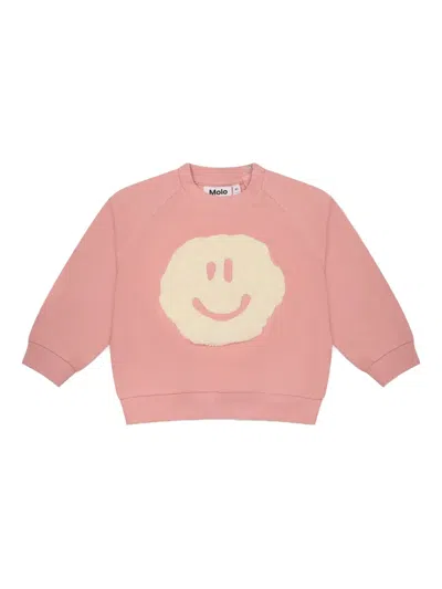 Molo Babies' Smile-face Print Sweatshirt In Pink