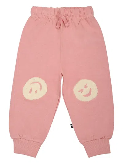 Molo Babies' Smile-face Print Track Pants In Pink