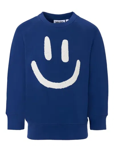 Molo Smiley-face Cotton Sweatshirt In Blue