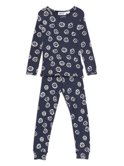 Molo Kids' Smiley-face Pajamas In Blue
