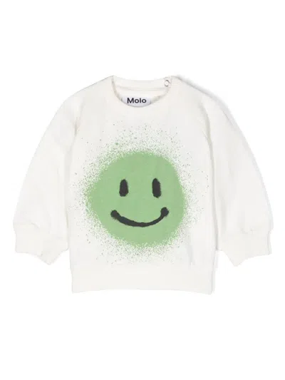 Molo Babies' Smiley-face Print Sweatshirt In Bianco