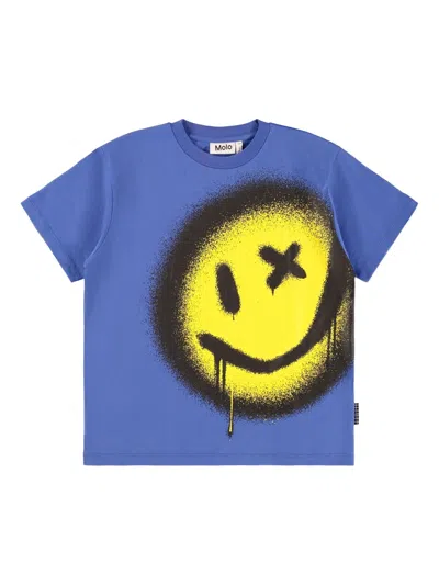 Molo Kids' Smiley-print T-shirt In Blue