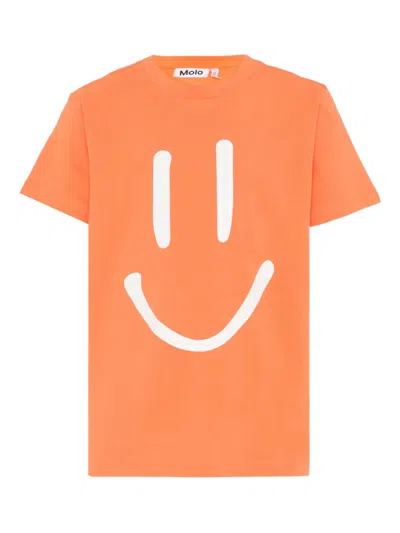 Molo Kids' Smiley-print T-shirt In Orange
