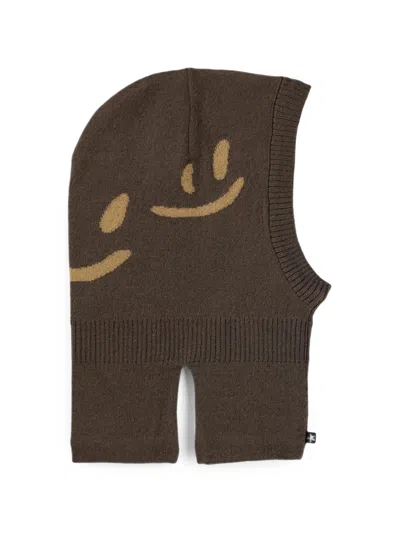 Molo Kids' Smiley-print Balaclava In Brown