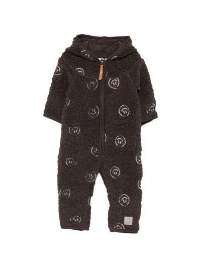 Molo Babies' Smiley-print Hooded Romper In Grey