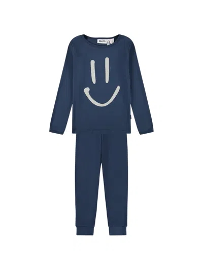 Molo Kids' Smiley-print Pajamas In Blue