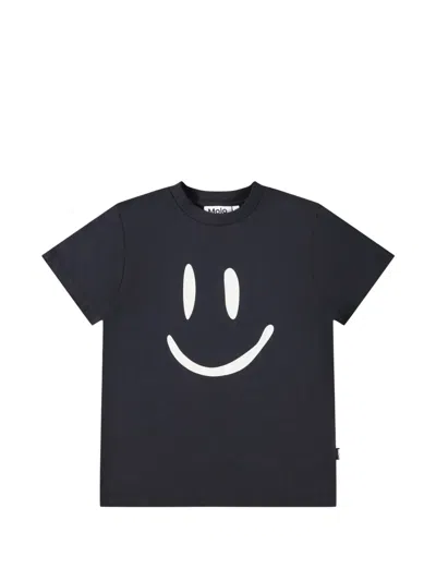 Molo Kids' Smiley-print T-shirt In Black