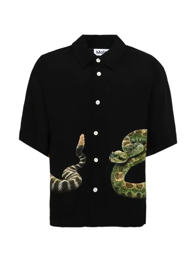 Molo Kids' Snake Print Short-sleeve Shirt In Black