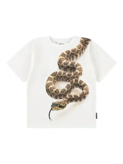 Molo Kids' Snake-print T-shirt In White
