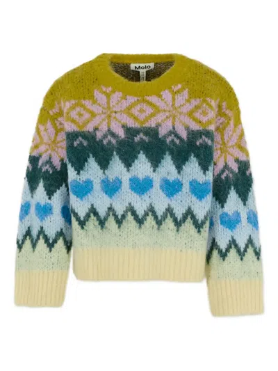 Molo Kids' Snowflake-heart Pattern Sweater In Green