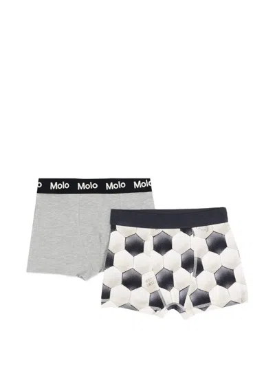 Molo Kids' Soccer-print Logo-waistband Boxers In White