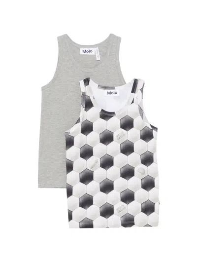 Molo Kids' Soccer-print Tank Tops Set (set Of Two) In Gray